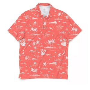 Scales Never A Tourist Short Sleeve Polo Coral Size Large Tropical Golf Active